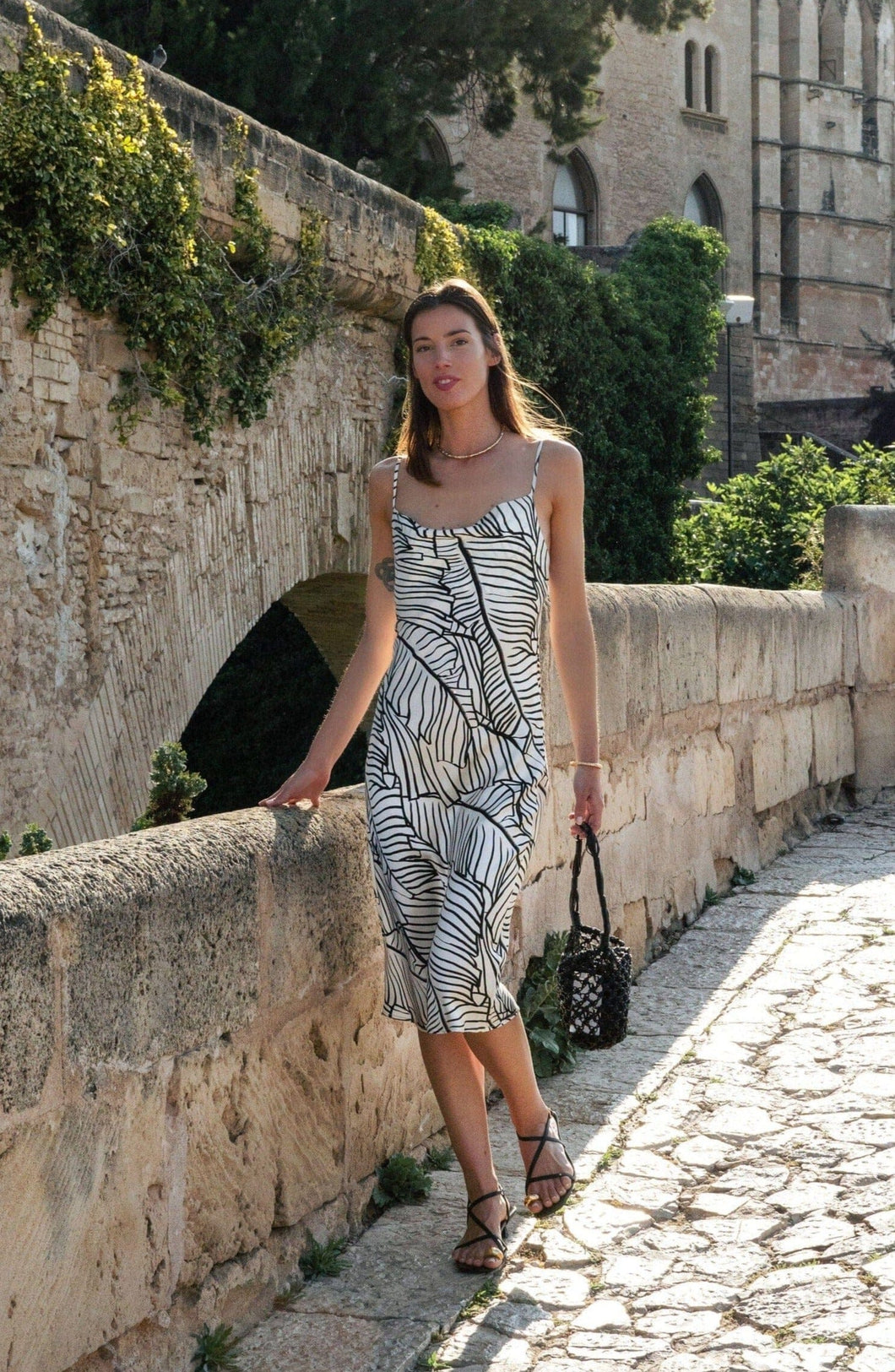 Anaphe Long Cowl Dress XS Silhouette Silk Cowl Slip Dress - Palm Print