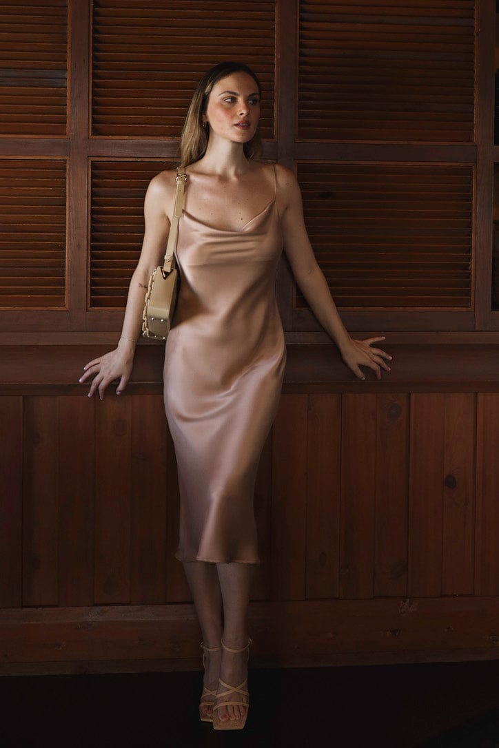 Anaphe Long Cowl Dress XS Silhouette Silk Cowl Slip Dress - Rose Gold
