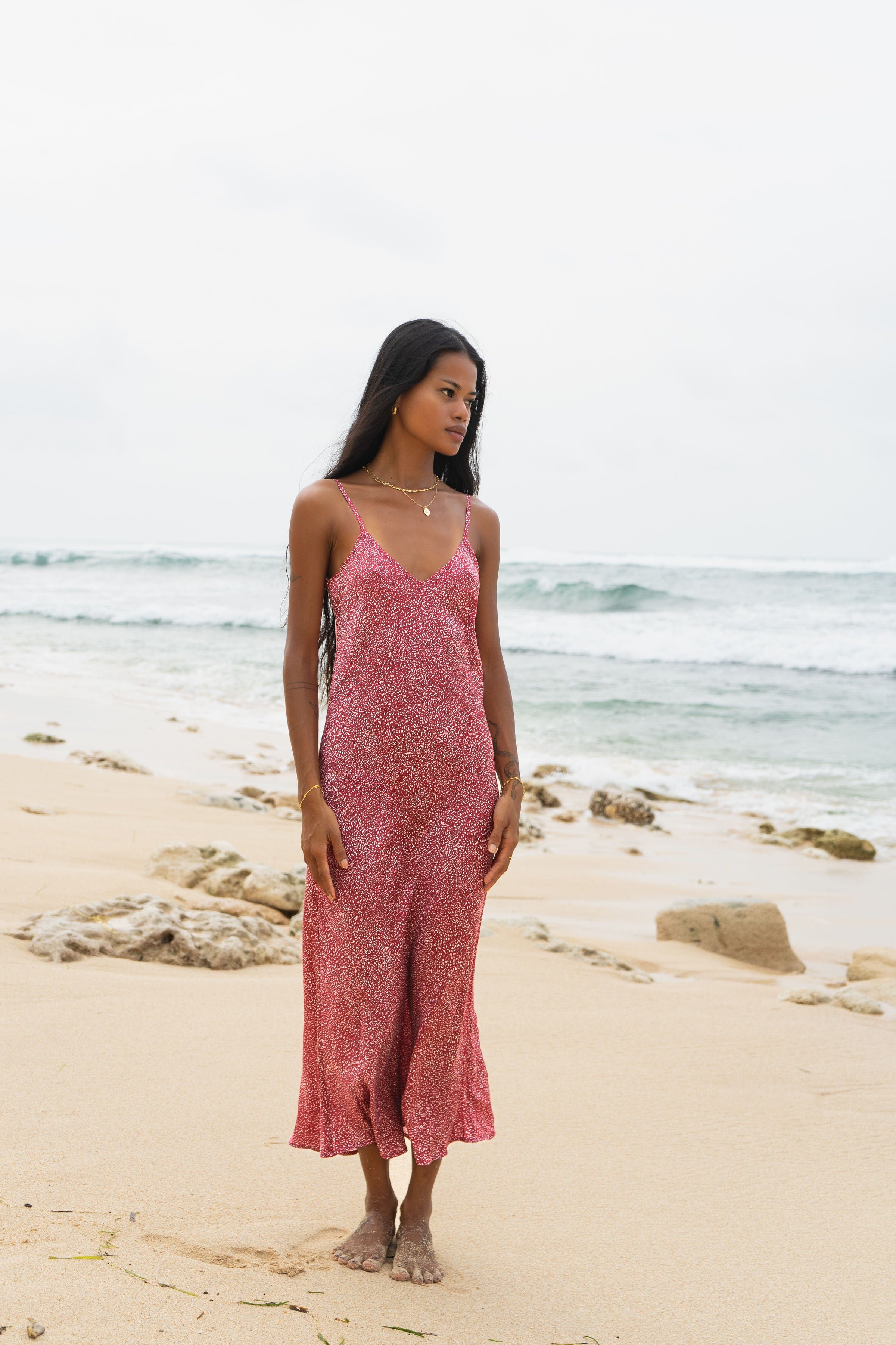 Anaphe Long Dress 90s Icon V Slip Dress - Confetti Red