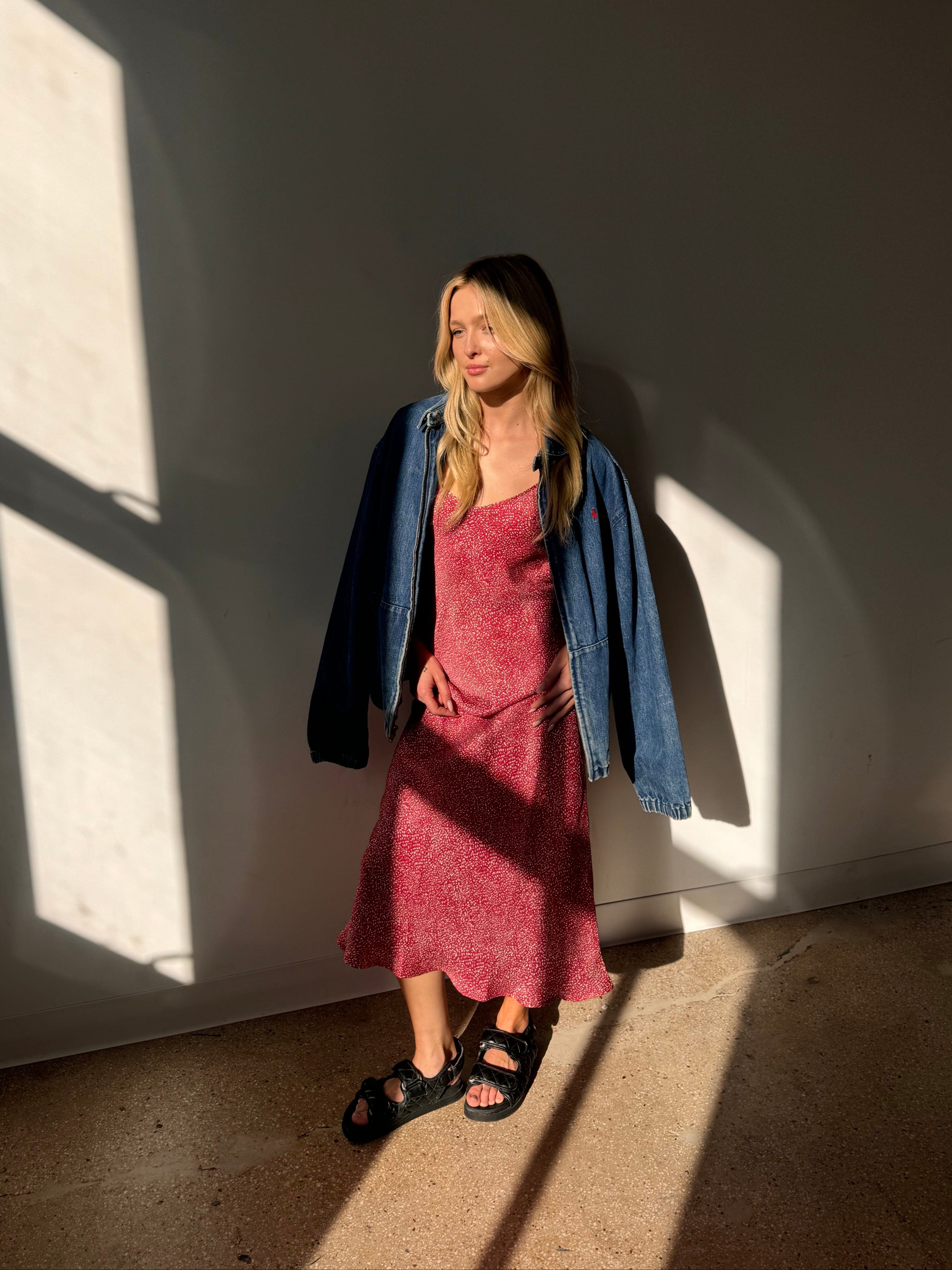 Anaphe Long Dress 90s Icon V Slip Dress - Confetti Red