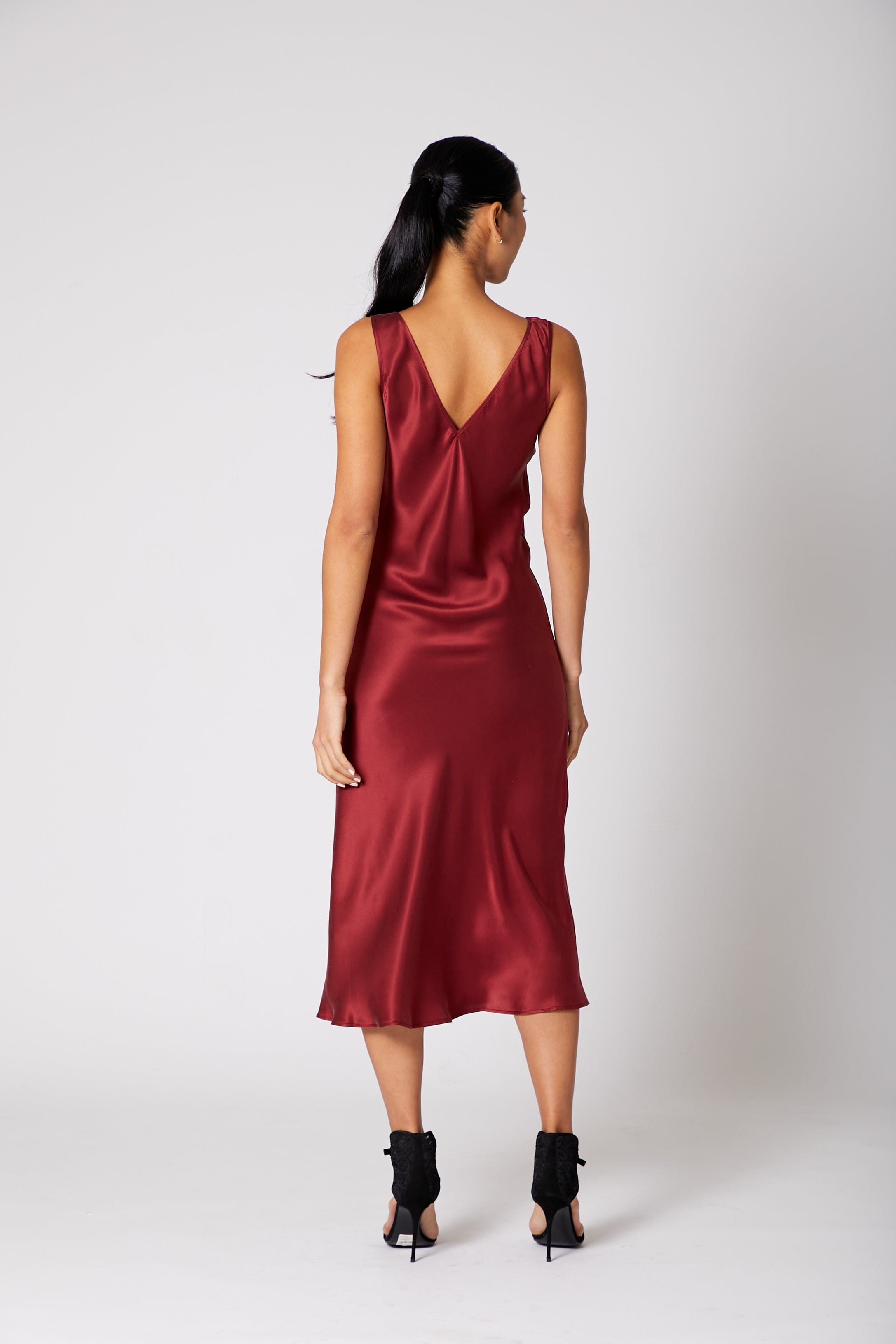 Anaphe Long Dress Deep V Reversible Silk Slip Dress - Red Wine