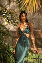 Load image into Gallery viewer, Anaphe Long Dress Gigi Cut Out Silk Open Back Dress - Evergreen
