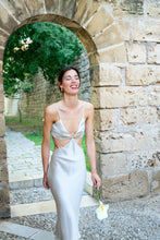 Load image into Gallery viewer, Anaphe Long Dress Gigi Cut Out Silk Open Back Dress - Sand
