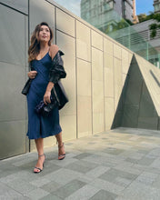 Load image into Gallery viewer, Anaphe Long Dress Maxi V Silk Slip Dress Twilight - Navy Blue
