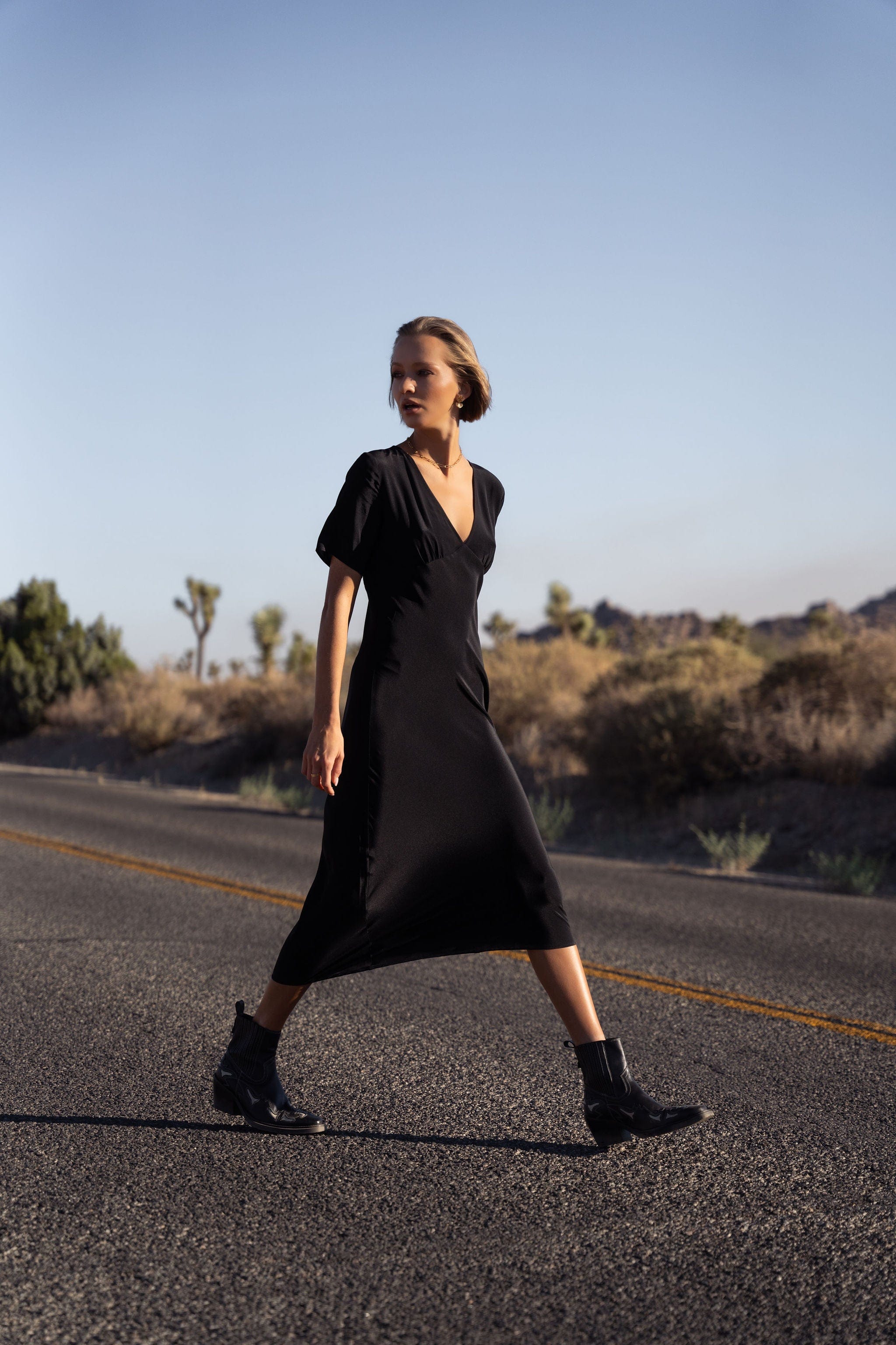 Anaphe Long Dress Mira Crepe Silk Bias Cut Dress - Classic Black