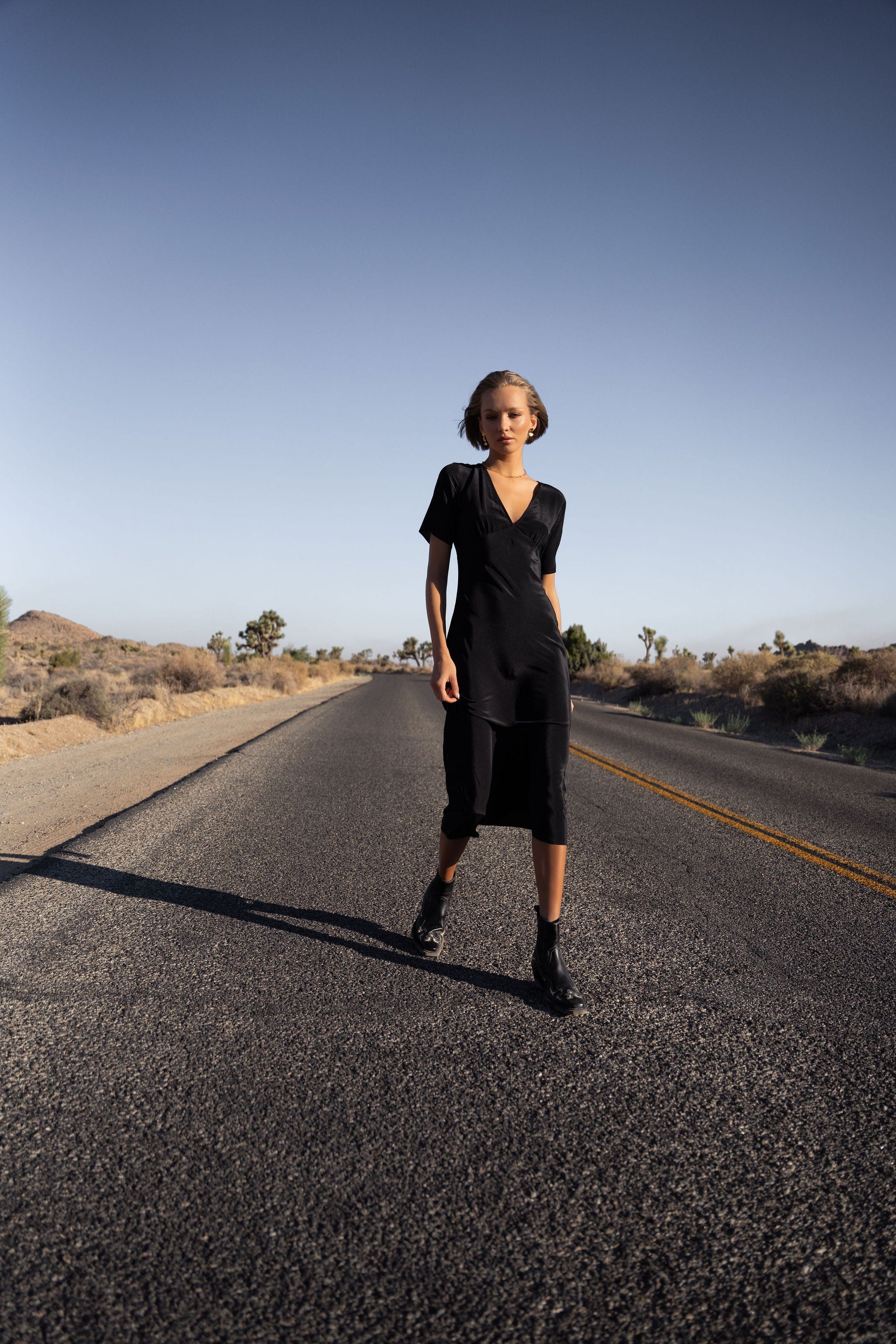 Anaphe Long Dress Mira Crepe Silk Bias Cut Dress - Classic Black