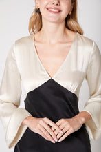 Load image into Gallery viewer, Anaphe Long Dress Mood Silk Bias Cut Long Sleeve Dress - Classic Black &amp; Sand
