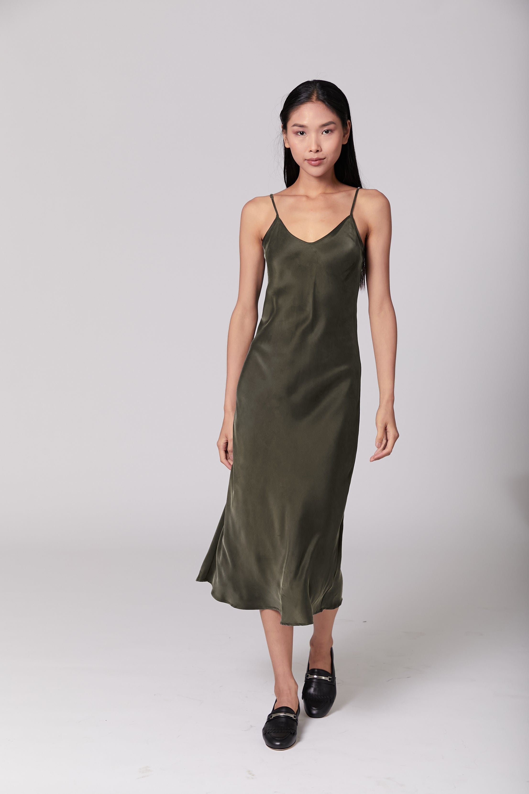 Anaphe Long Dress Olive Green / L 90s Icon V Slip Dress - Limited Edition