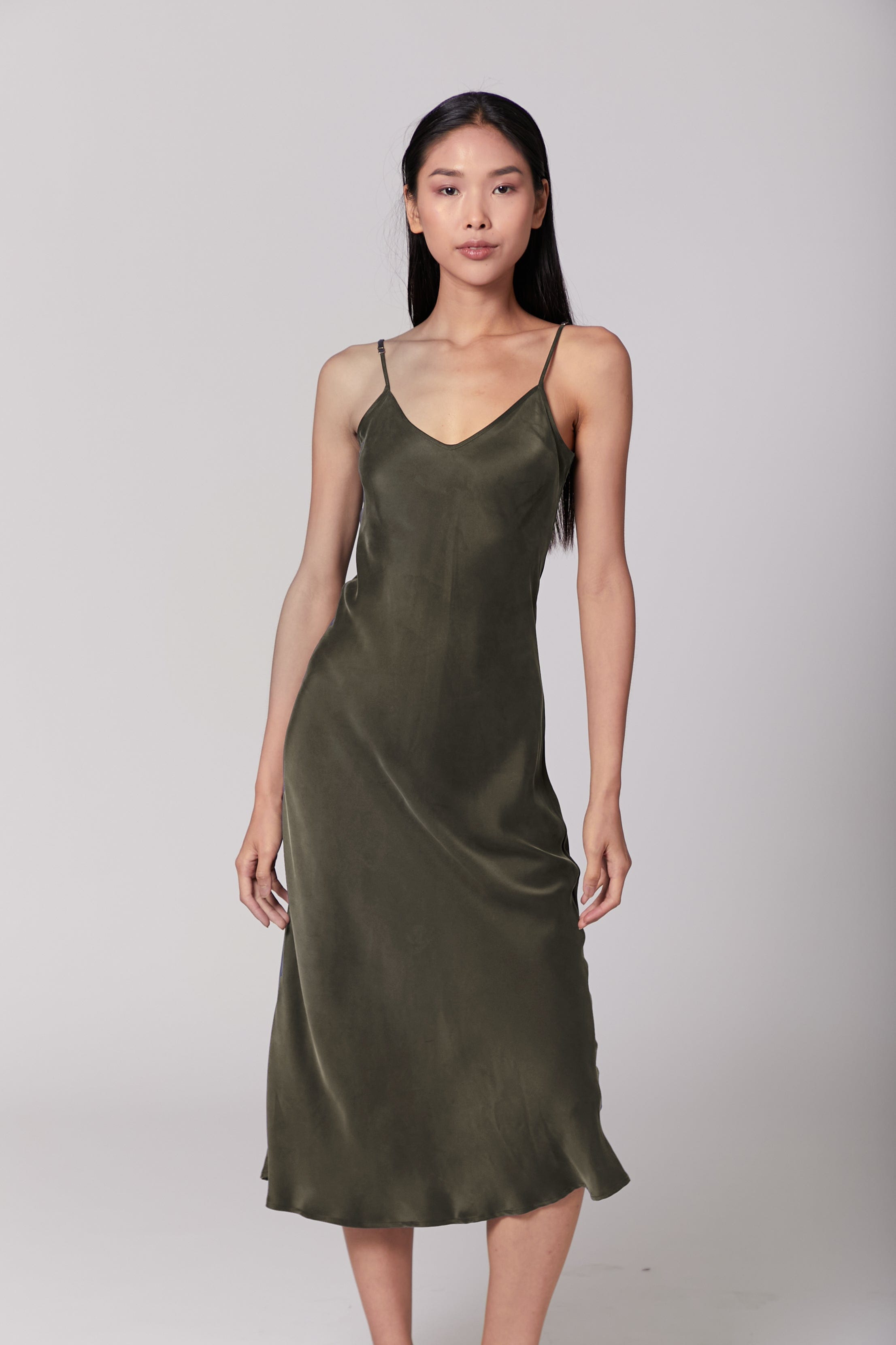 Anaphe Long Dress Olive Green / M 90s Icon V Slip Dress - Limited Edition