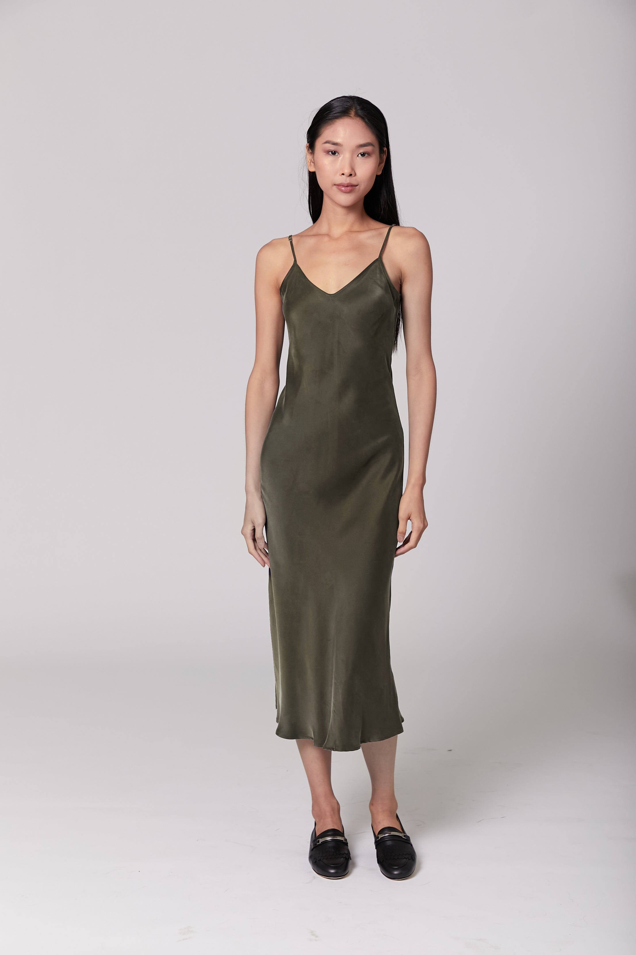 Anaphe Long Dress Olive Green / S 90s Icon V Slip Dress - Limited Edition