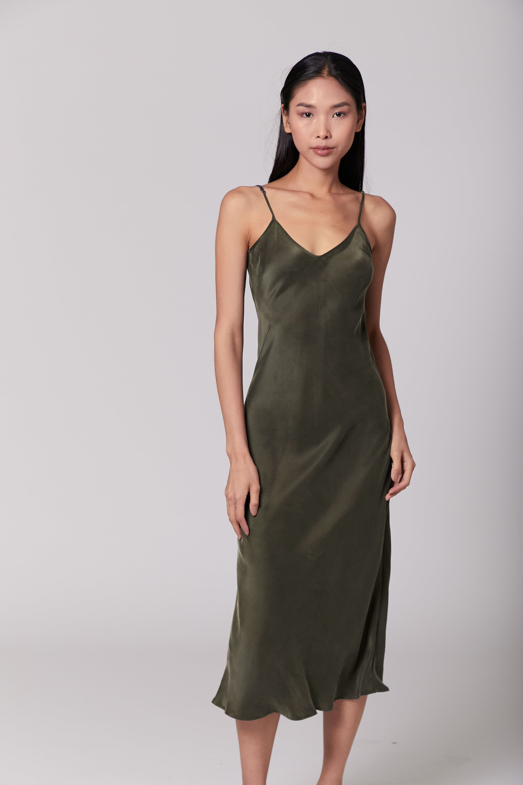 Anaphe Long Dress Olive Green / XS 90s Icon V Slip Dress - Limited Edition