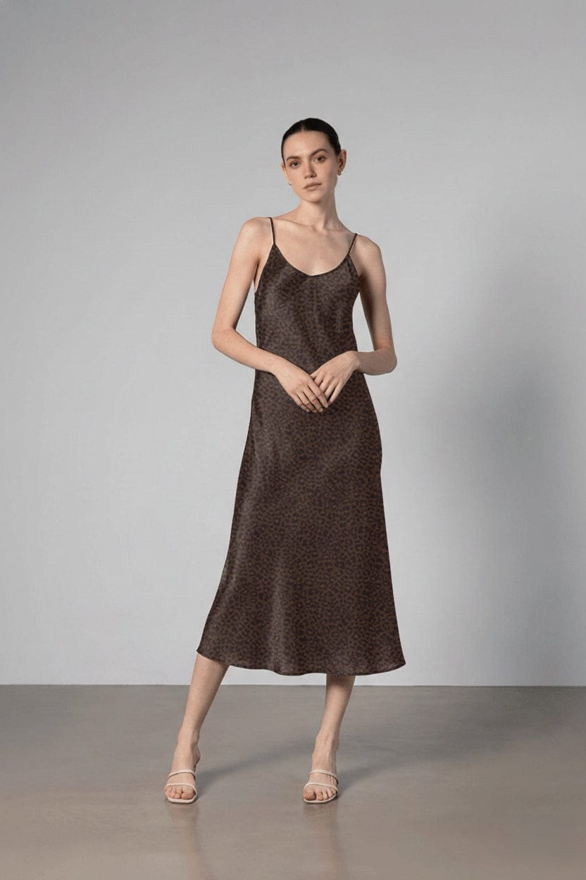 Anaphe Long Dress Panther Print / XS 90s Icon V Slip Dress - Panther Print
