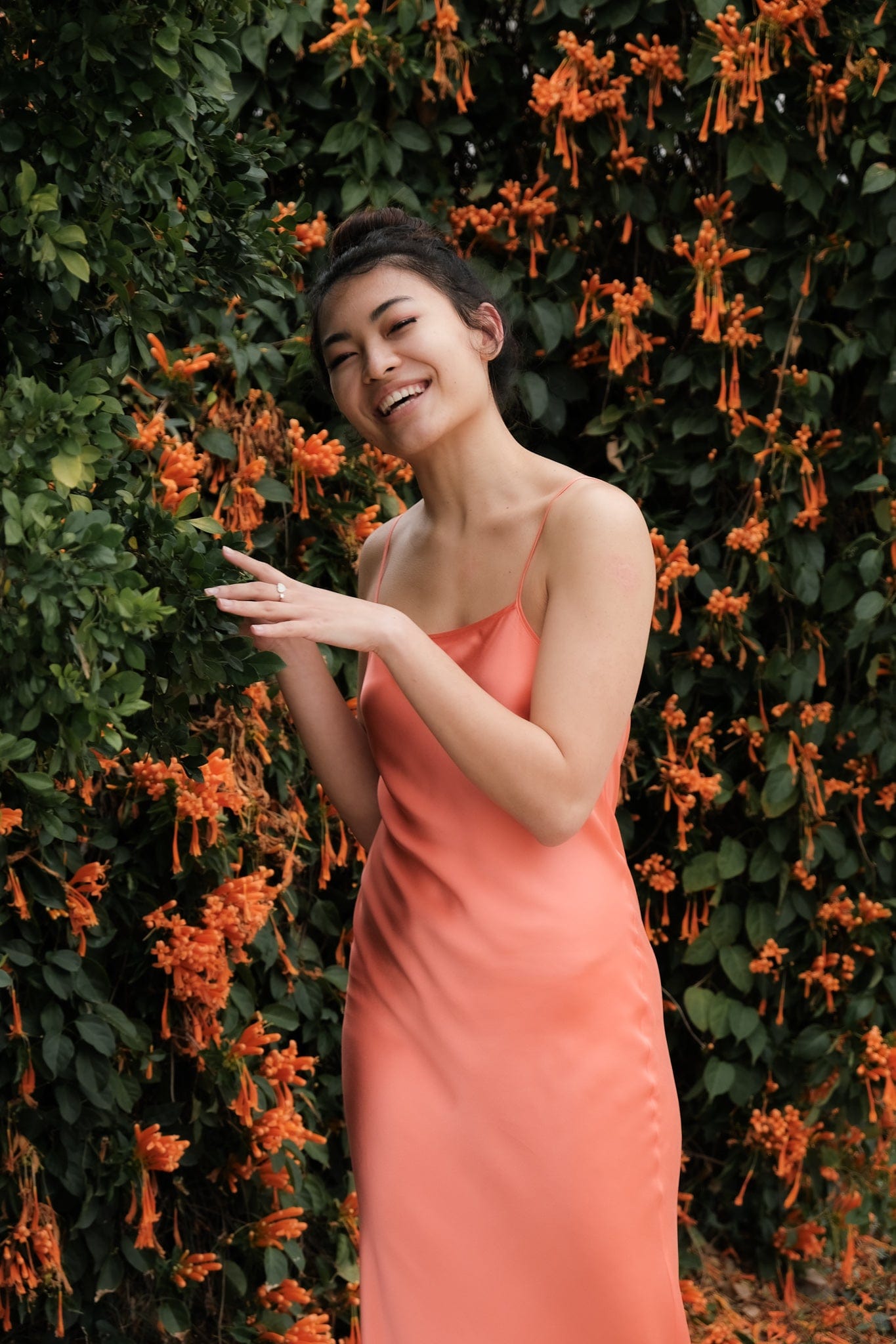 Anaphe Long Dress Revival Long Length Silk Slip Dress - Coral