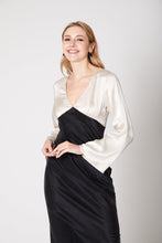 Load image into Gallery viewer, Anaphe Long Dress S Mood Silk Bias Cut Long Sleeve Dress - Classic Black &amp; Sand
