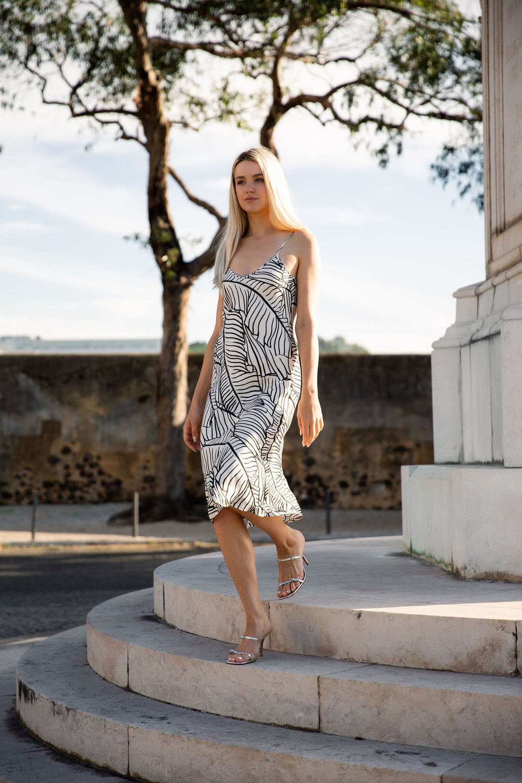 Anaphe Long Dress S V Silk Slip Dress - Palm Print