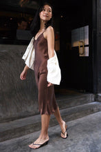 Load image into Gallery viewer, Anaphe Long Dress V Silk Slip Dress Coffee Date Brown
