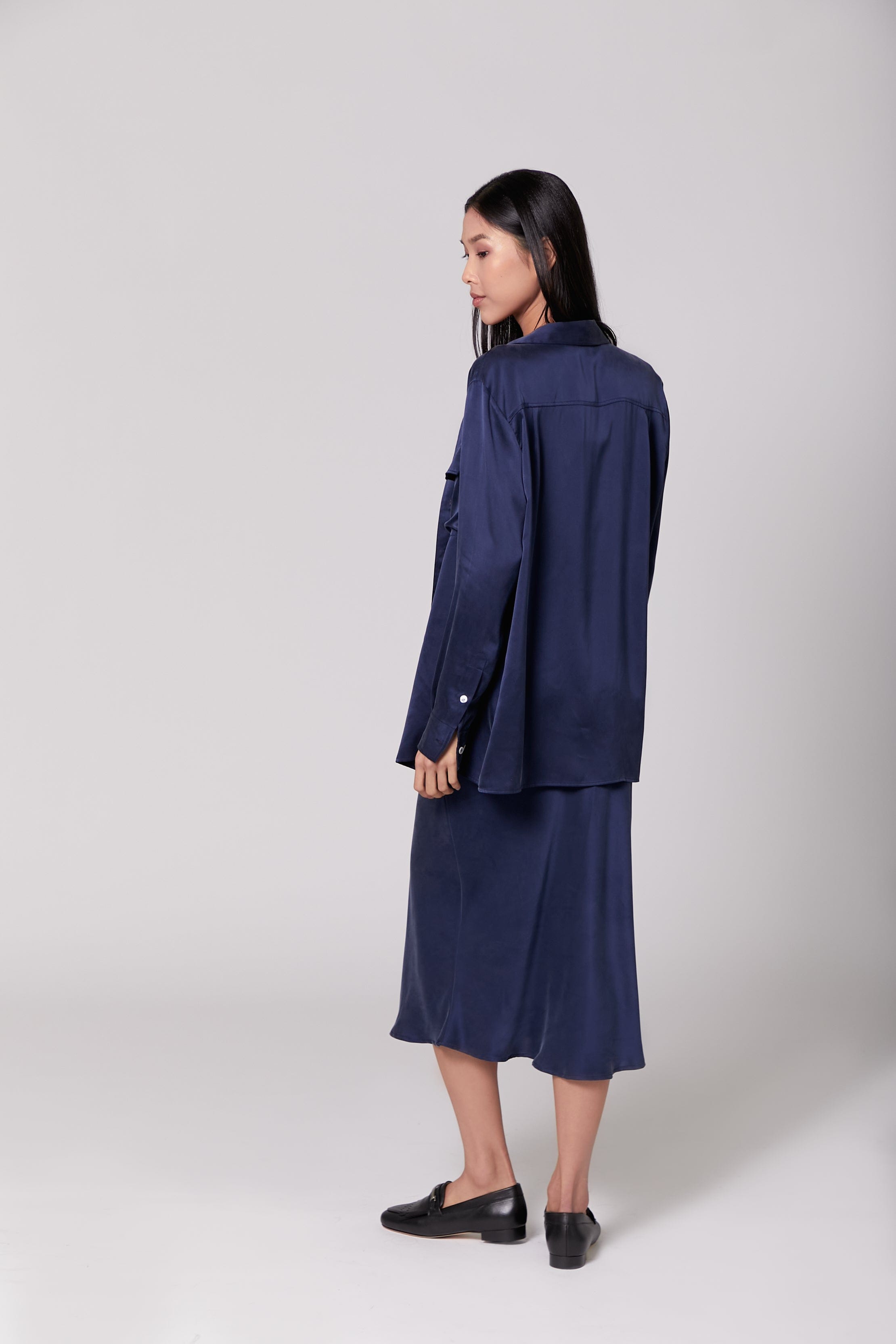 Anaphe Long Dress V Silk Slip Dress - French Navy Blue