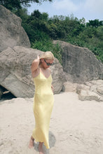Load image into Gallery viewer, Anaphe Long Dress V Silk Slip Dress - Lemon Cake Yellow
