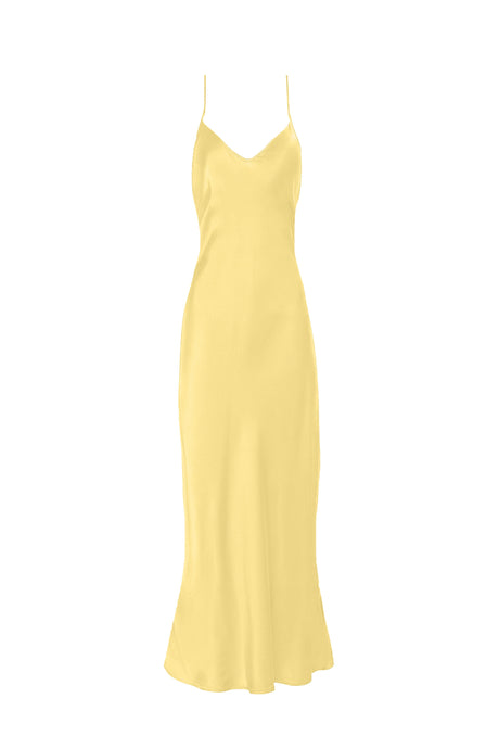 Anaphe Long Dress V Silk Slip Dress - Lemon Cake Yellow