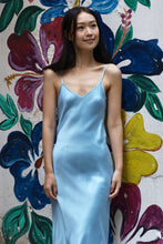 Load image into Gallery viewer, Anaphe Long Dress V Silk Slip Dress Length Forget Me Not Blue
