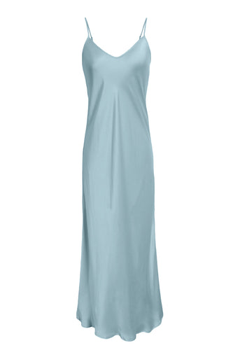 Anaphe Long Dress V Silk Slip Dress - Misty Blue