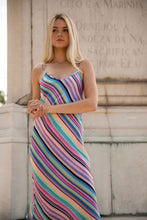 Load image into Gallery viewer, Anaphe Long Dress V Silk Slip Dress - Multi Stripes
