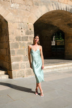 Load image into Gallery viewer, Anaphe Long Dress V Silk Slip Dress - Sea Green
