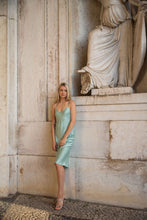 Load image into Gallery viewer, Anaphe Long Dress V Silk Slip Dress - Sea Green
