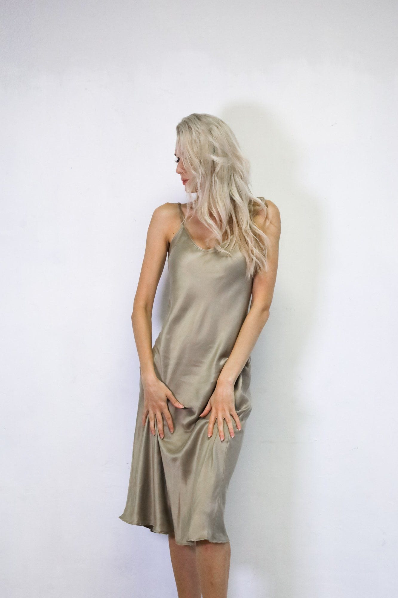 Silhouette Silk Cowl Slip Dress - Sand – Anaphe
