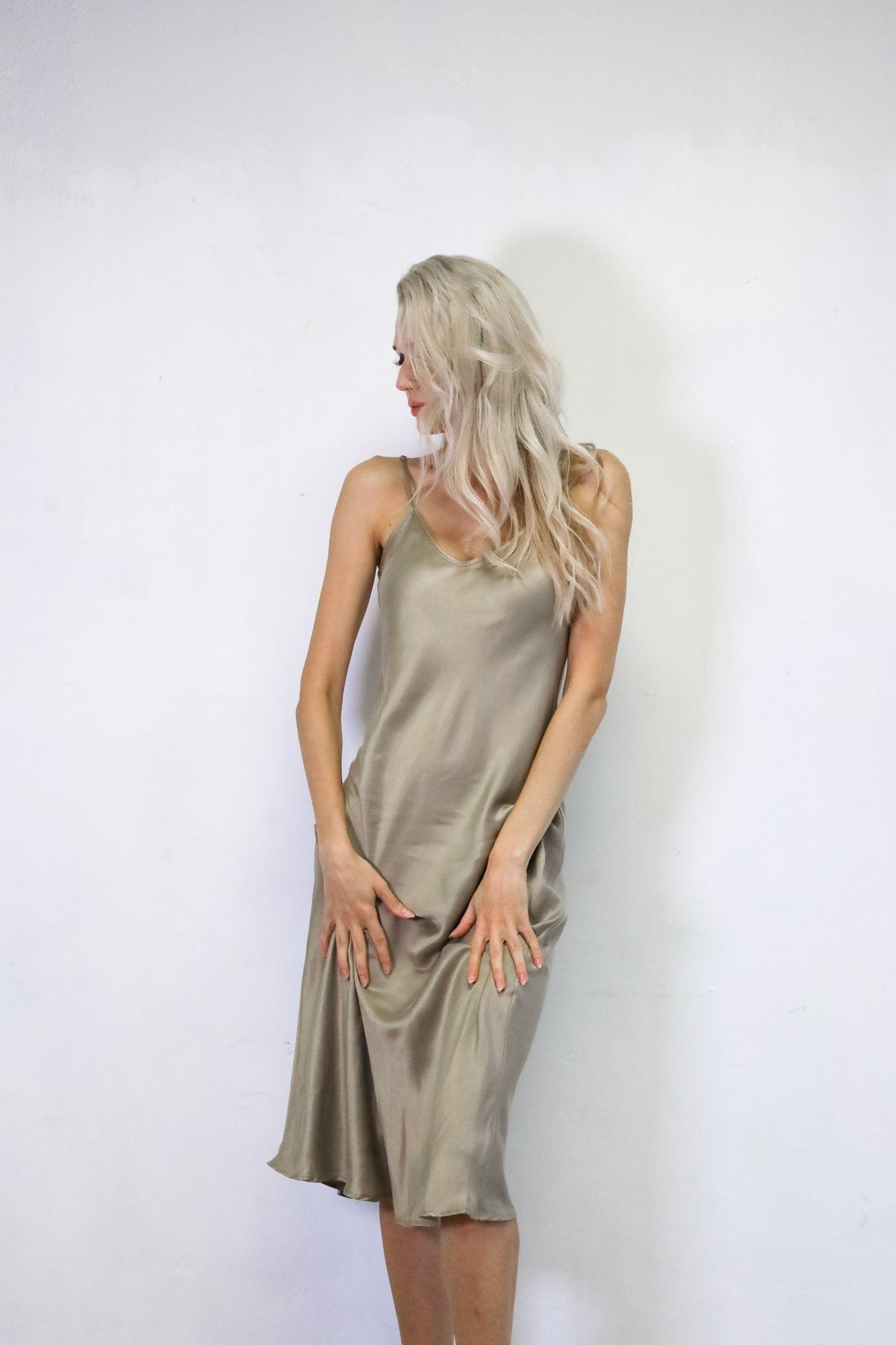 Anaphe Long Dress V Silk Slip Dress - Taupe