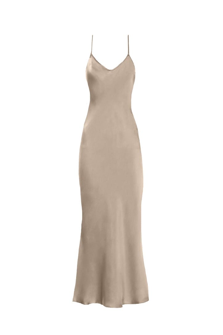 Anaphe Long Dress V Silk Slip Dress - Taupe