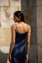 Load image into Gallery viewer, Anaphe Long Dress V Silk Slip Dress Twilight - French Navy Blue
