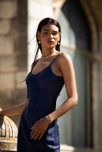 Load image into Gallery viewer, Anaphe Long Dress V Silk Slip Dress Twilight - French Navy Blue
