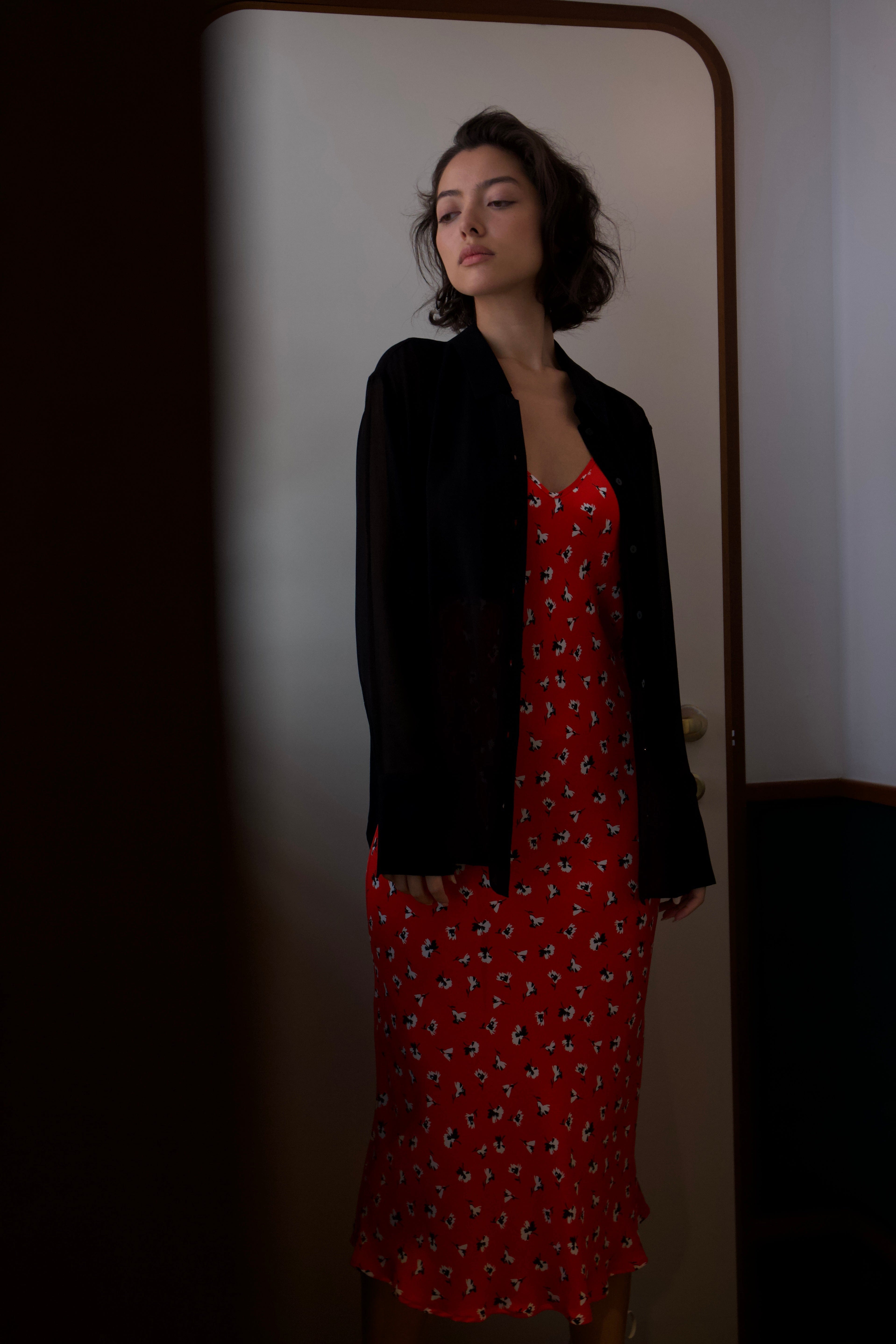 Anaphe Long Dress V Silk Slip Dress - Wildflower Print