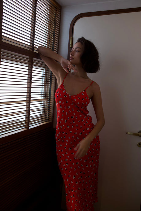 Anaphe Long Dress V Silk Slip Dress - Wildflower Print