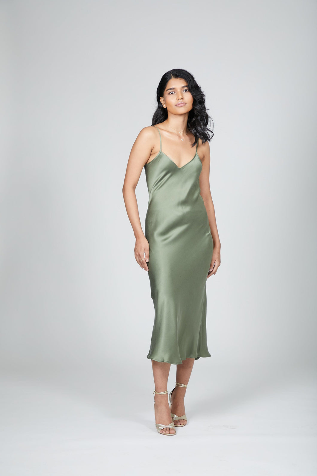 Anaphe Long Dress XS Silk V Dress Maxi - Forest Green