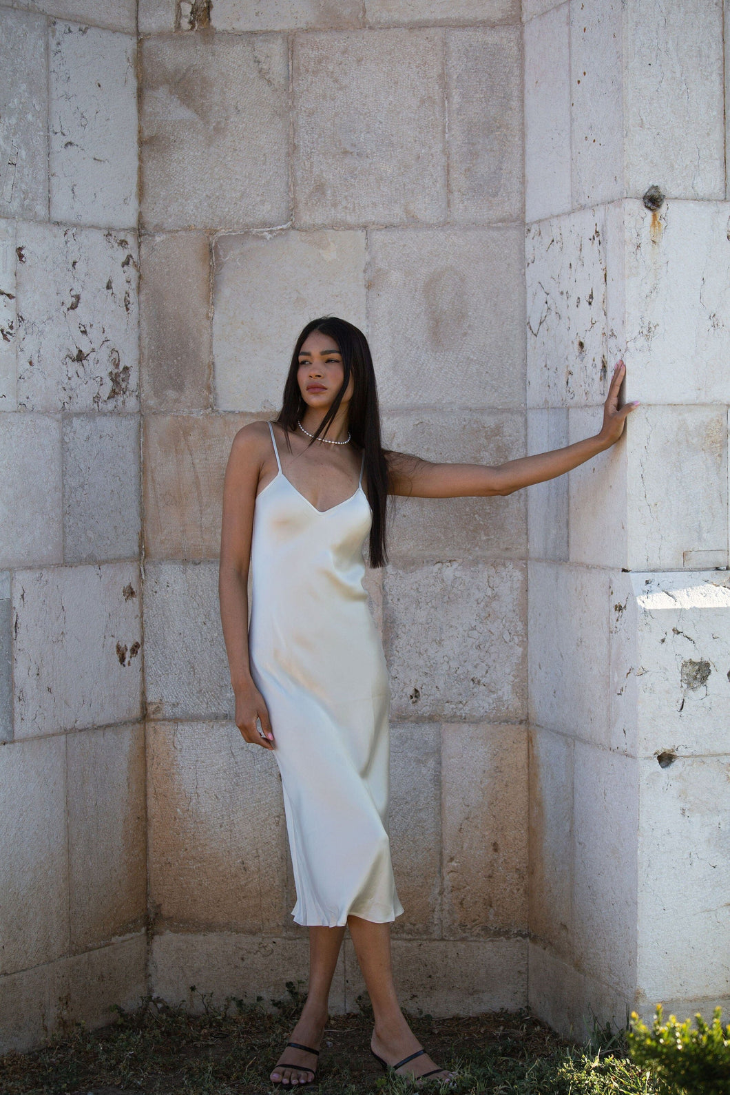 Anaphe Long Dress XS V Silk Slip Dress - Sand