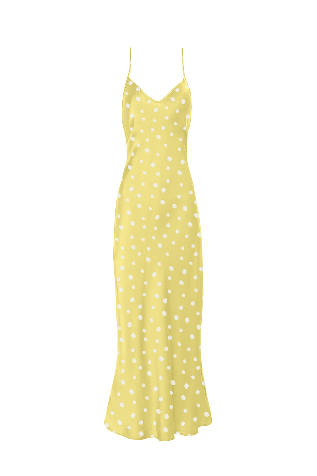 Anaphe Long Dress XS V Silk Slip Dress Sunshine Yellow Dot Print