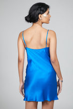 Load image into Gallery viewer, Anaphe Mini Cowl Dress 60s Silk Cowl Mini Slip Dress - Amalfi Cobalt Blue
