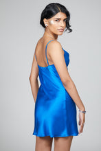 Load image into Gallery viewer, Anaphe Mini Cowl Dress 60s Silk Cowl Mini Slip Dress - Amalfi Cobalt Blue
