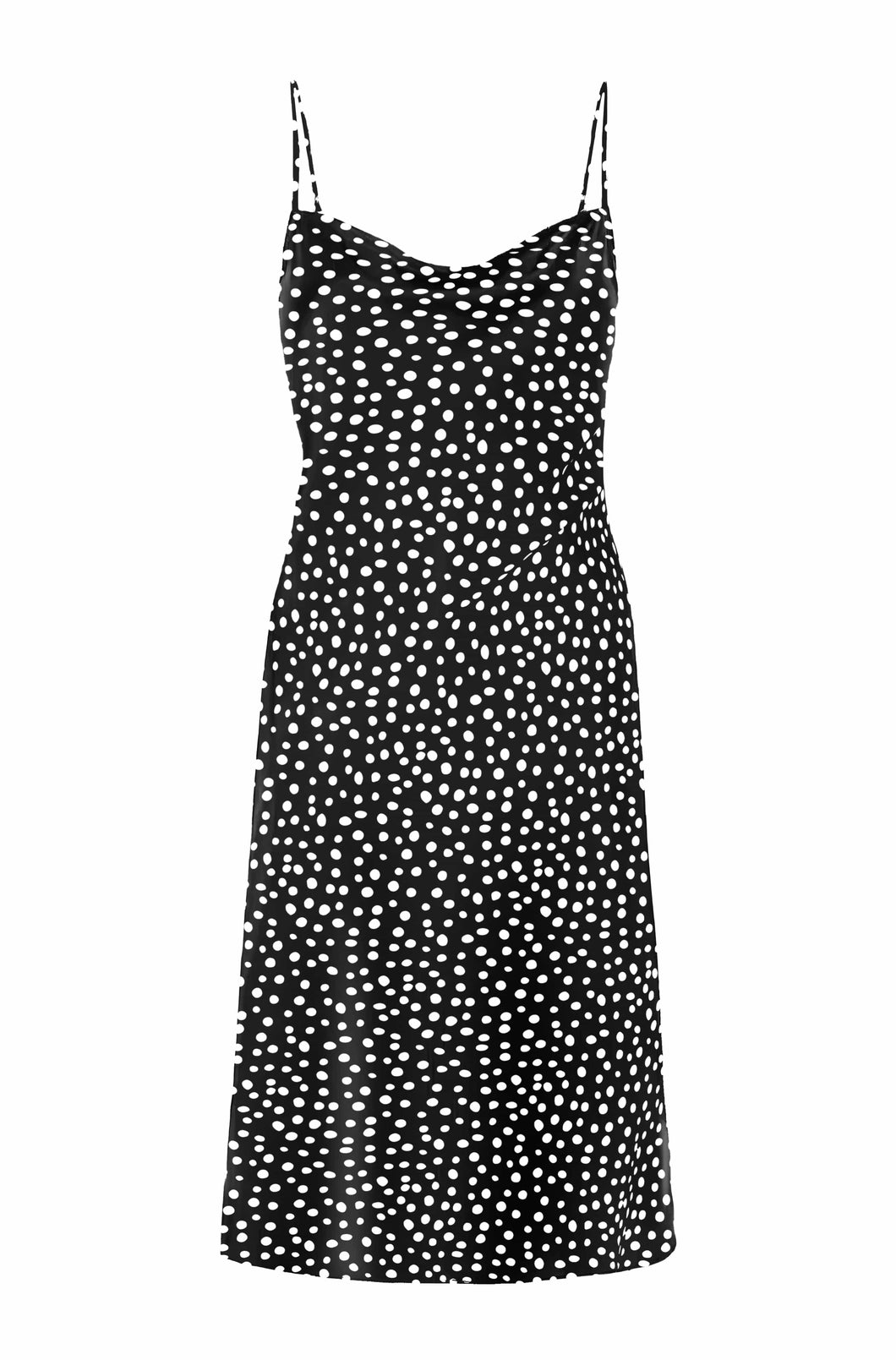 Anaphe Mini Cowl Dress 60s Silk Cowl Mini Slip Dress - Black With White Polka Dots