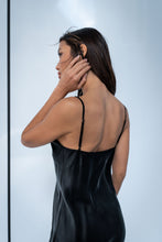 Load image into Gallery viewer, Anaphe Mini Cowl Dress 60s Silk Cowl Mini Slip Dress Classic Black
