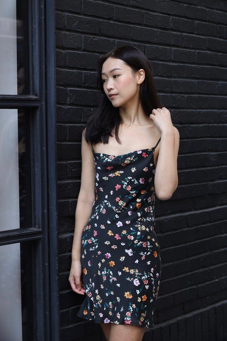 Anaphe Mini Cowl Dress 60s Silk Cowl Mini Slip Dress Floral Print