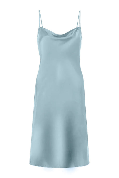 Anaphe Mini Cowl Dress 60s Silk Cowl Mini Slip Dress - Morning Mist Blue