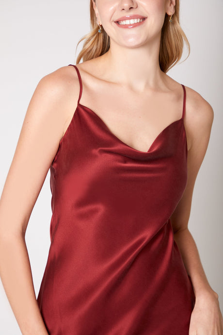 Anaphe Mini Cowl Dress 60s Silk Cowl Mini Slip Dress - Red Wine