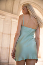 Load image into Gallery viewer, Anaphe Mini Cowl Dress 60s Silk Cowl Mini Slip Dress - Sea Green
