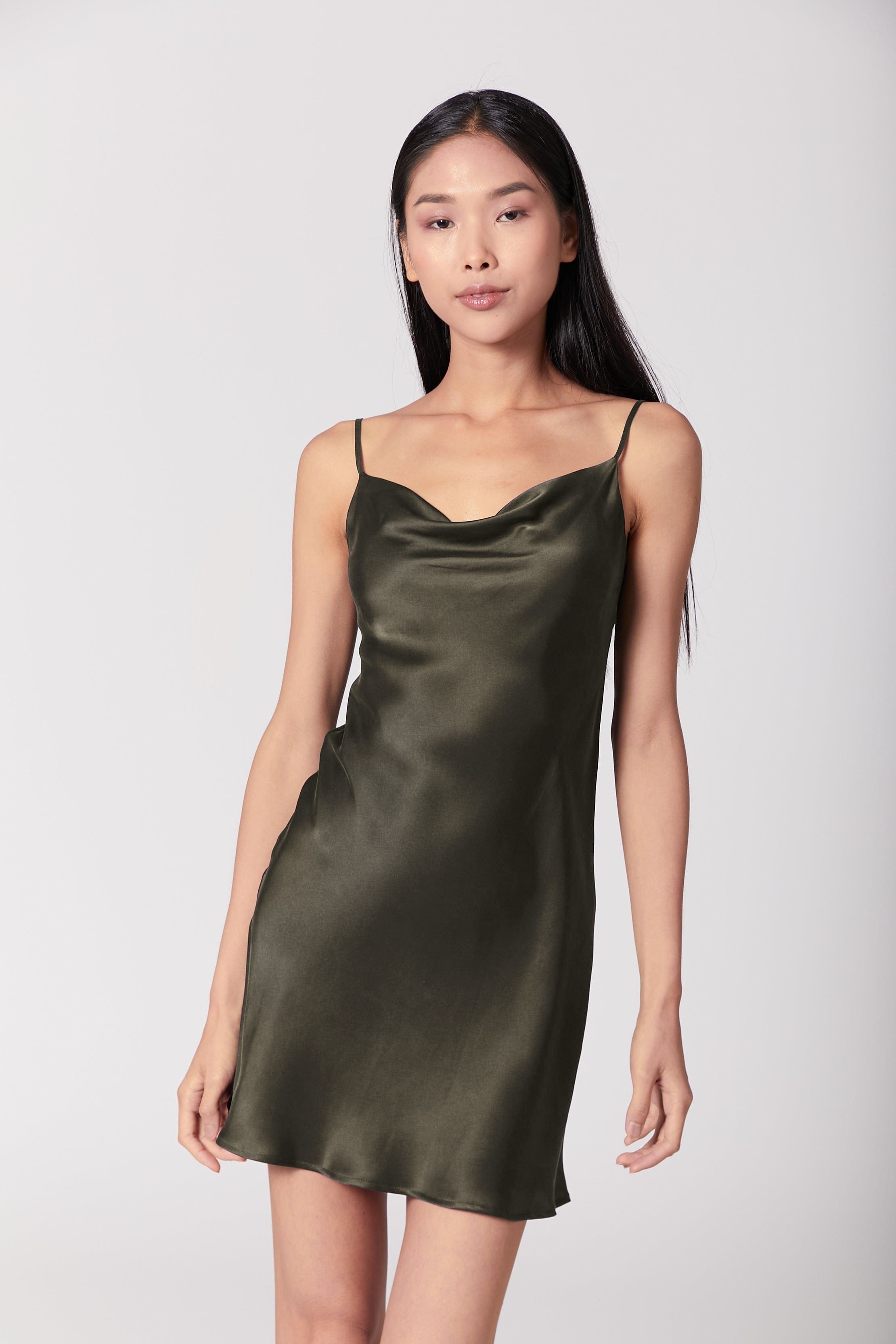 Anaphe Mini Cowl Dress Olive Green / XS 60s Mini Cowl Slip - Olive Green