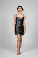 Load image into Gallery viewer, Anaphe Mini Cowl Dress XS 60s Silk Cowl Mini Slip Dress Classic Black
