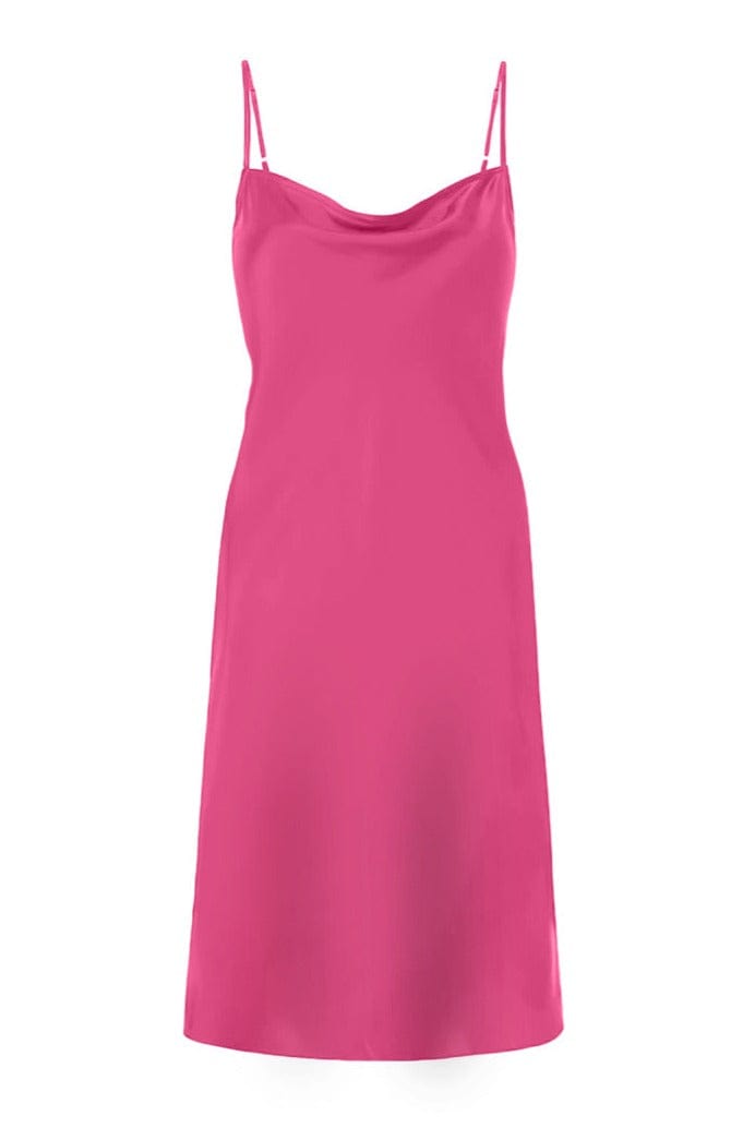 Anaphe Mini Cowl Dress XS Repurposed Silk Cowl 60's Mini Slip Dress - Fuchsia Pink