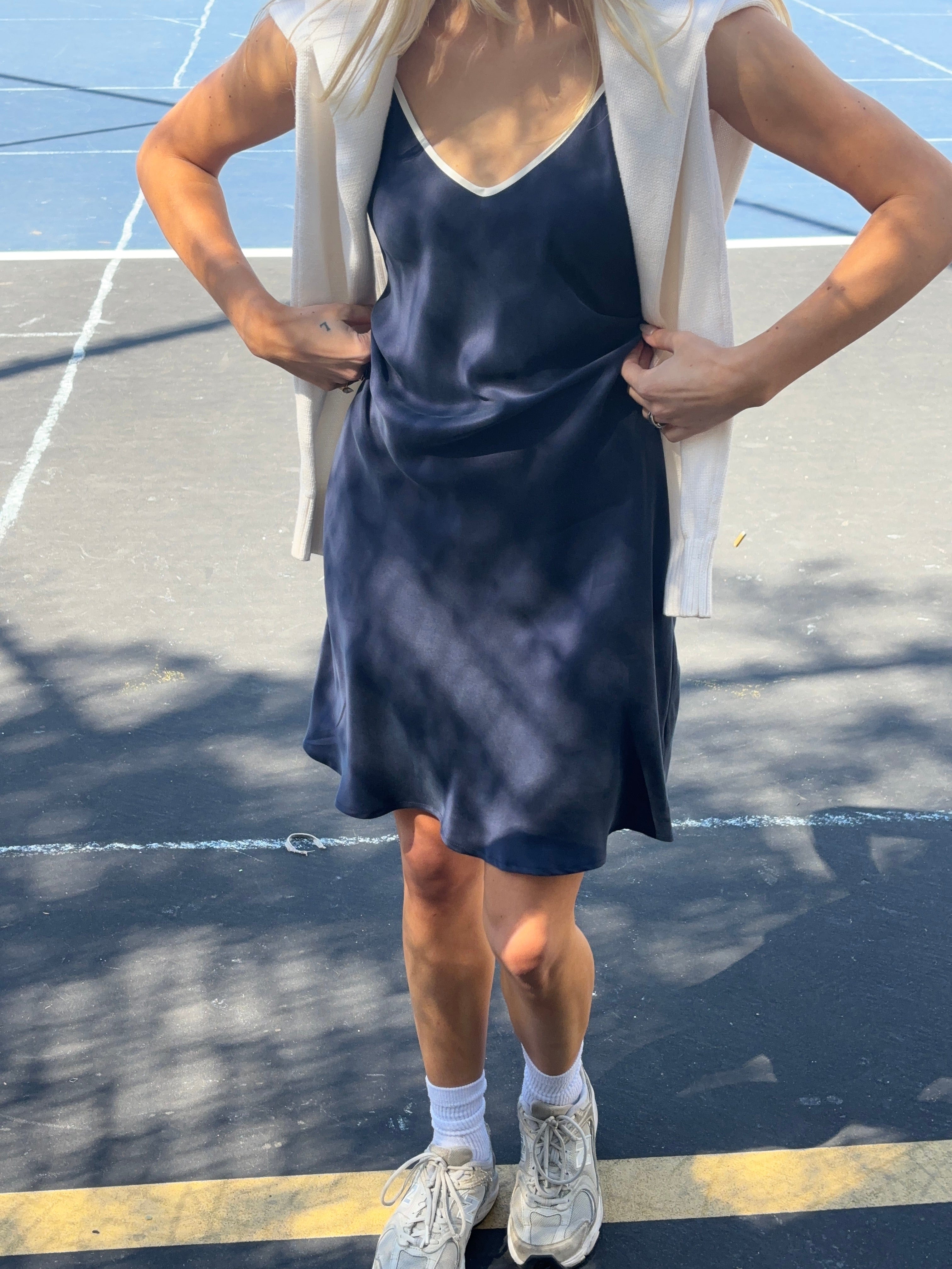 Anaphe Mini Dress Sporty In Silk Mini Slip - Navy White Stripes